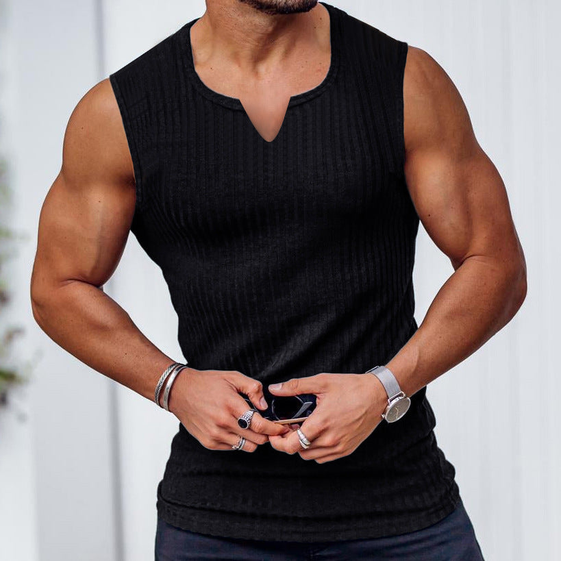 Men's Fashion Casual Knitted Vertical Stripes Sports Fitness I-shaped Vest